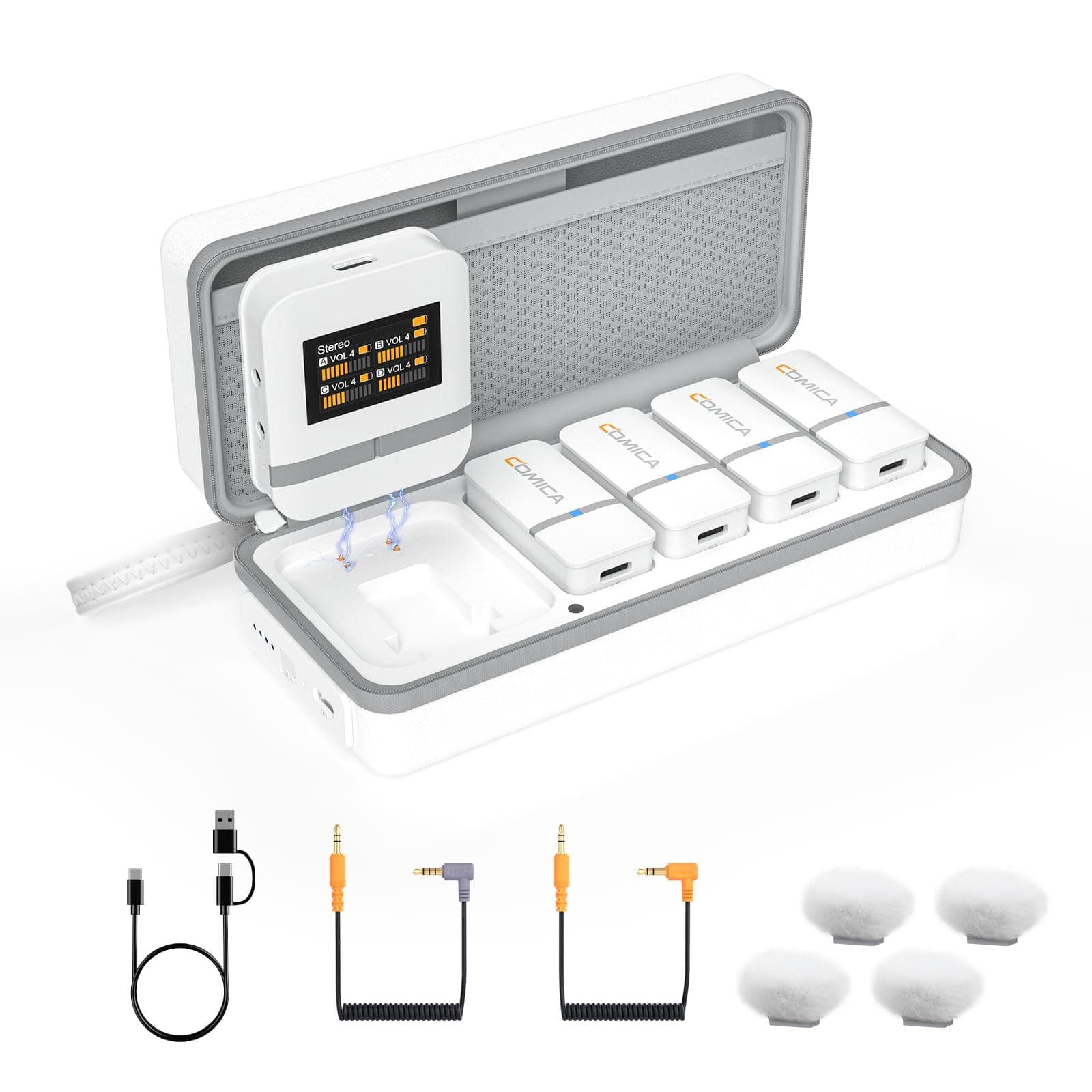 Earthley Blooms - Vimo Q 4 Wireless Lavalier Microphone For Android Camera Lapel With 4 Audio Tracks Output Noise Cancellation - White