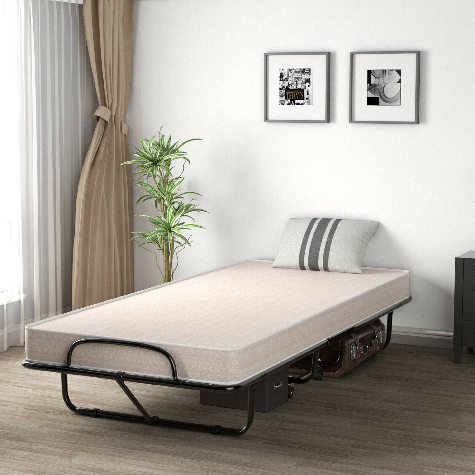 Alt View 1. Costway - Costway Folding Bed with Memory Foam Mattress Portable Rollaway Guest Cot Memory Foam Made in Italy - Beige.