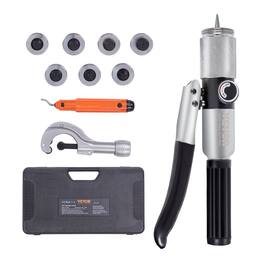 VEVOR - Hydraulic Tube Expander, 3/8" to 1-1/8" OD, HAVC Hydraulic Swaging Tool with 7 Pipe Expander Heads, Deburring Tool - Sliver;Black