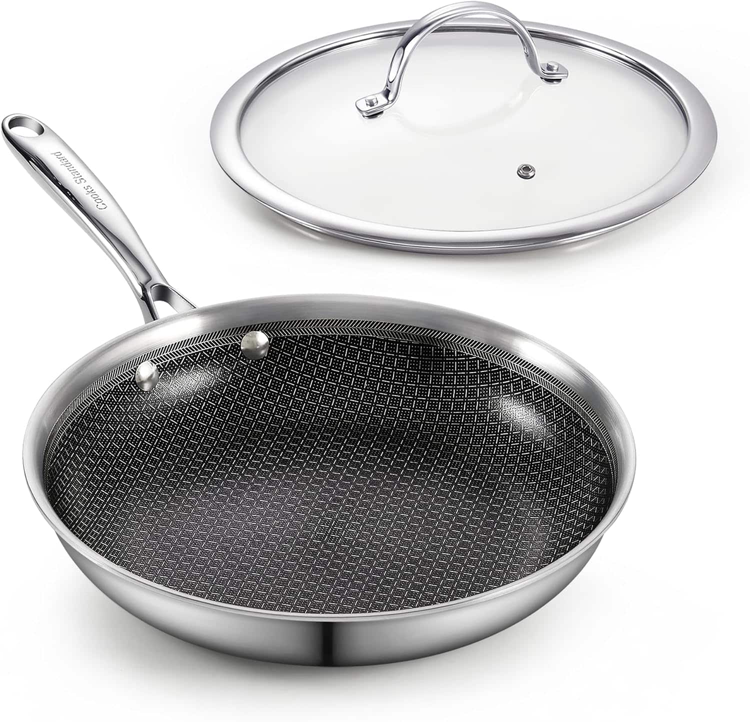Cooks Standard - 8-Inch Multi-Ply Clad Stainless Steel Hybrid Nonstick Frying Pan Skillet with Tempered Glass Lid - Black