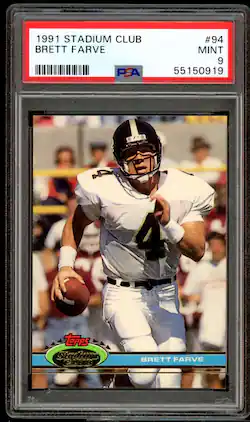 Brett Favre Rookie Card 1991 Topps Stadium Club #94 PSA 9