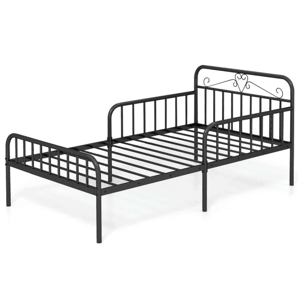 Kadyn - Platform Bed Frame, Bedroom Bed Frame,Twin Size Bed Frame with Headboard and Safety Side Guardrails - Black