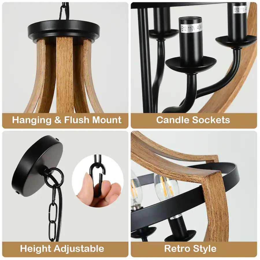Purchasing Room MERAVOM Farmhouse Geometric Chandelier Light Fixture, 5 Light ...