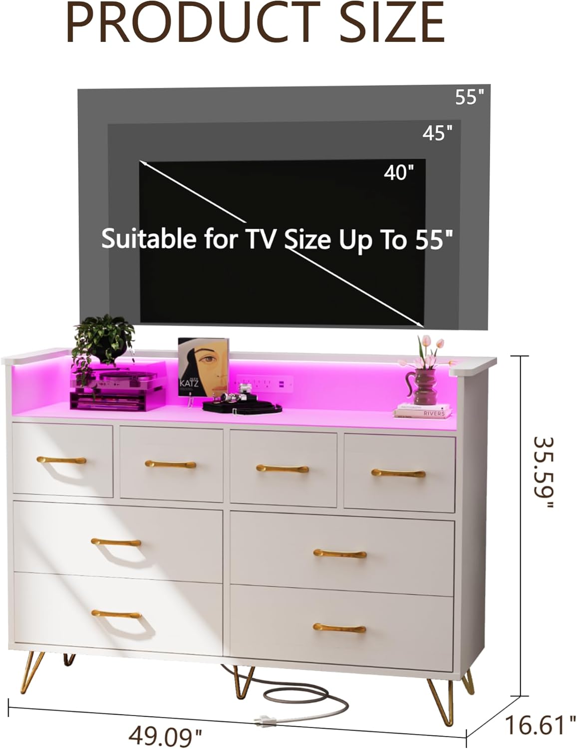 PRODUCT SIZE

Suitable for TV Size Up To 55"

55" 45" 40"

35.59" 49.09" 16.61"