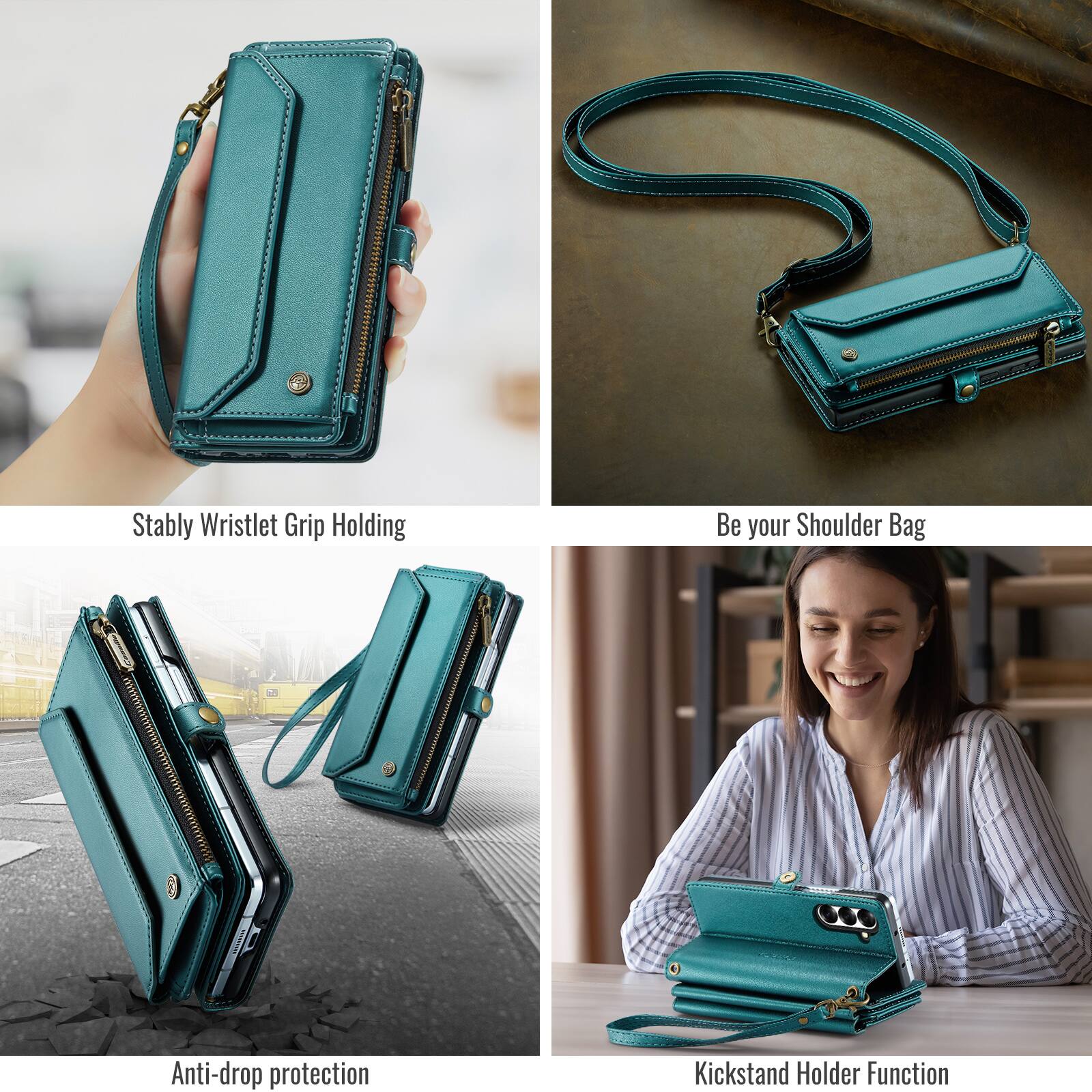 Stably Wristlet Grip Holding  
Be your Shoulder Bag  
Anti-drop protection  
Kickstand Holder Function