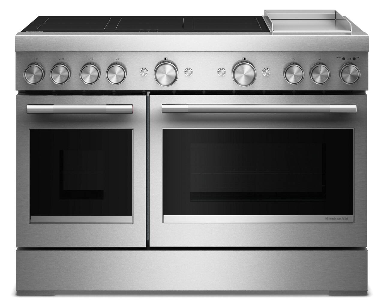 KitchenAid - 6.3 Cu. Ft. Freestanding Double Oven Electric Induction Commercial-Style Range with Griddle - Stainless Steel
