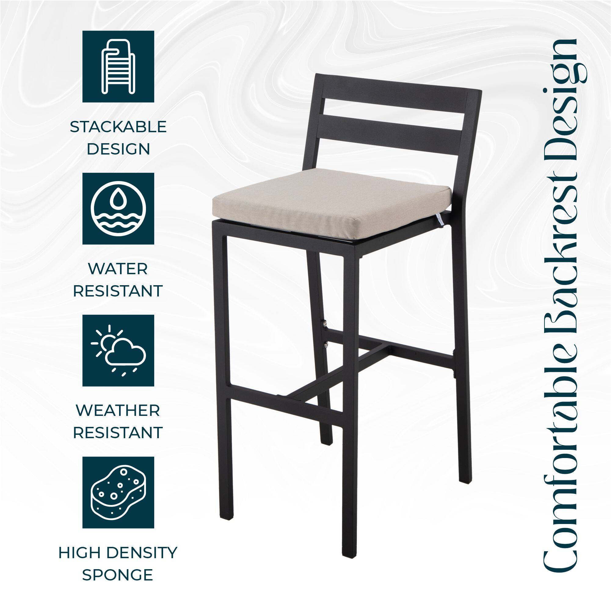STACKABLE DESIGN  
WATER RESISTANT  
WEATHER RESISTANT  
HIGH DENSITY SPONGE  
Comfortable Backrest Design