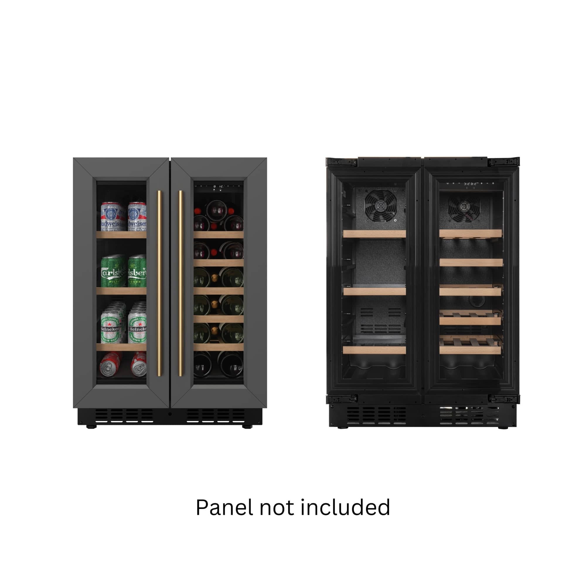 Koolmore - 24" French Door Dual Zone Panel-Ready Cooler – Wood Shelves, 20-Bottle Right, 2.1 Cu. Ft. Left - Black