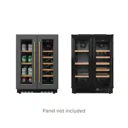 Koolmore - 24" French Door Dual Zone Panel-Ready Cooler – Wood Shelves, 20-Bottle Right, 2.1 Cu. Ft. Left - Black