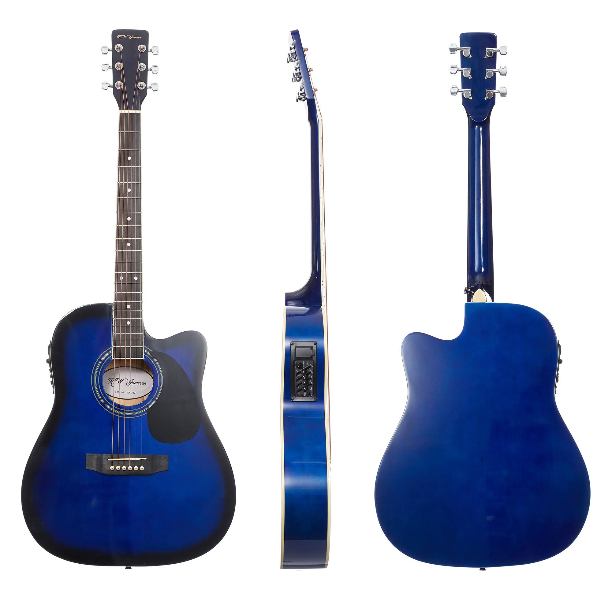 Alt View 1. Jameson Guitars - Thinline Cutaway Acoustic Electric Guitar with Gig Bag - Right Handed - Blue.