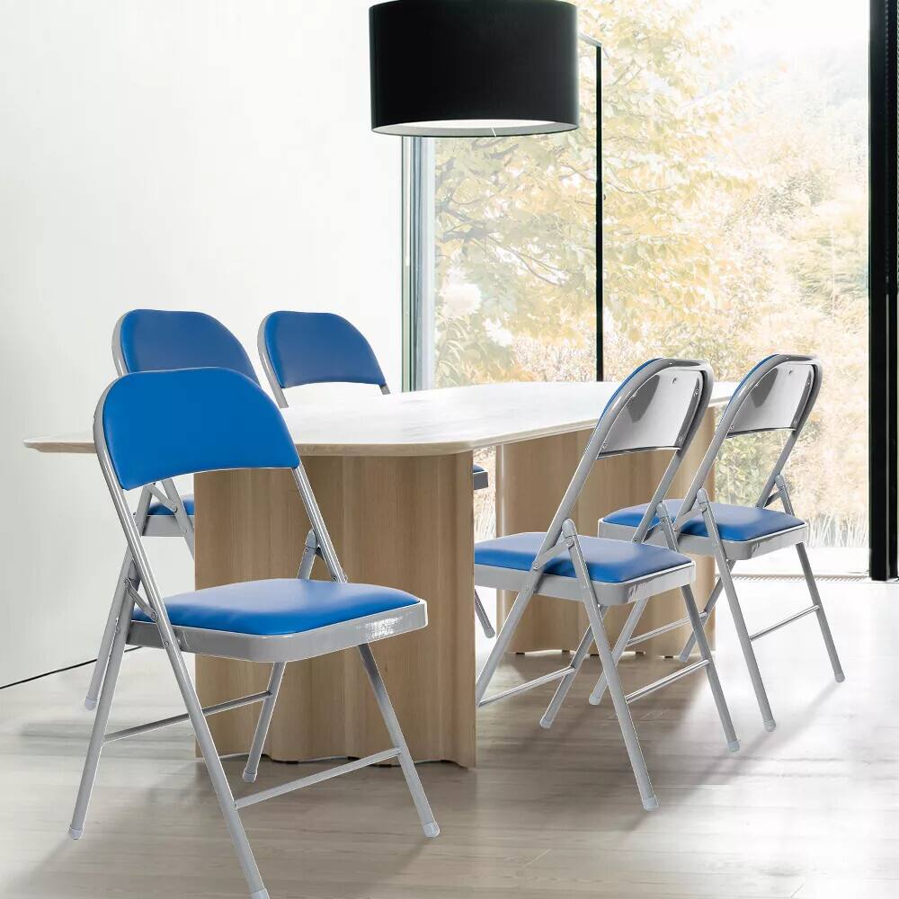 Alt View 1. Essen Blissed - 10 Pack Folding Chairs with Padded Seats for Events Home Office, Pu Leather Folding Chair Blue - Blue.