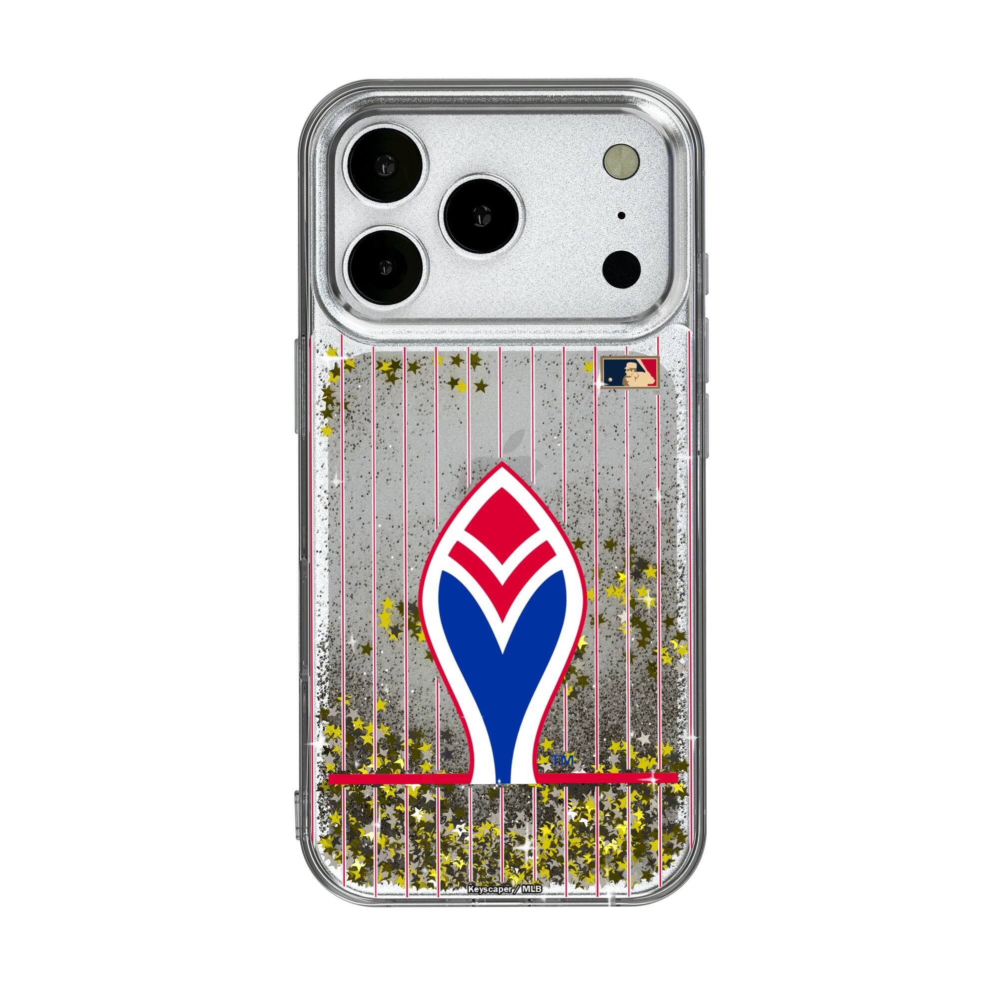 Front. Keyscaper - Atlanta Braves 1972-1975 Cooperstown Pinstripe iPhone Glitter Case - 12 Pro Max - Multicolor.