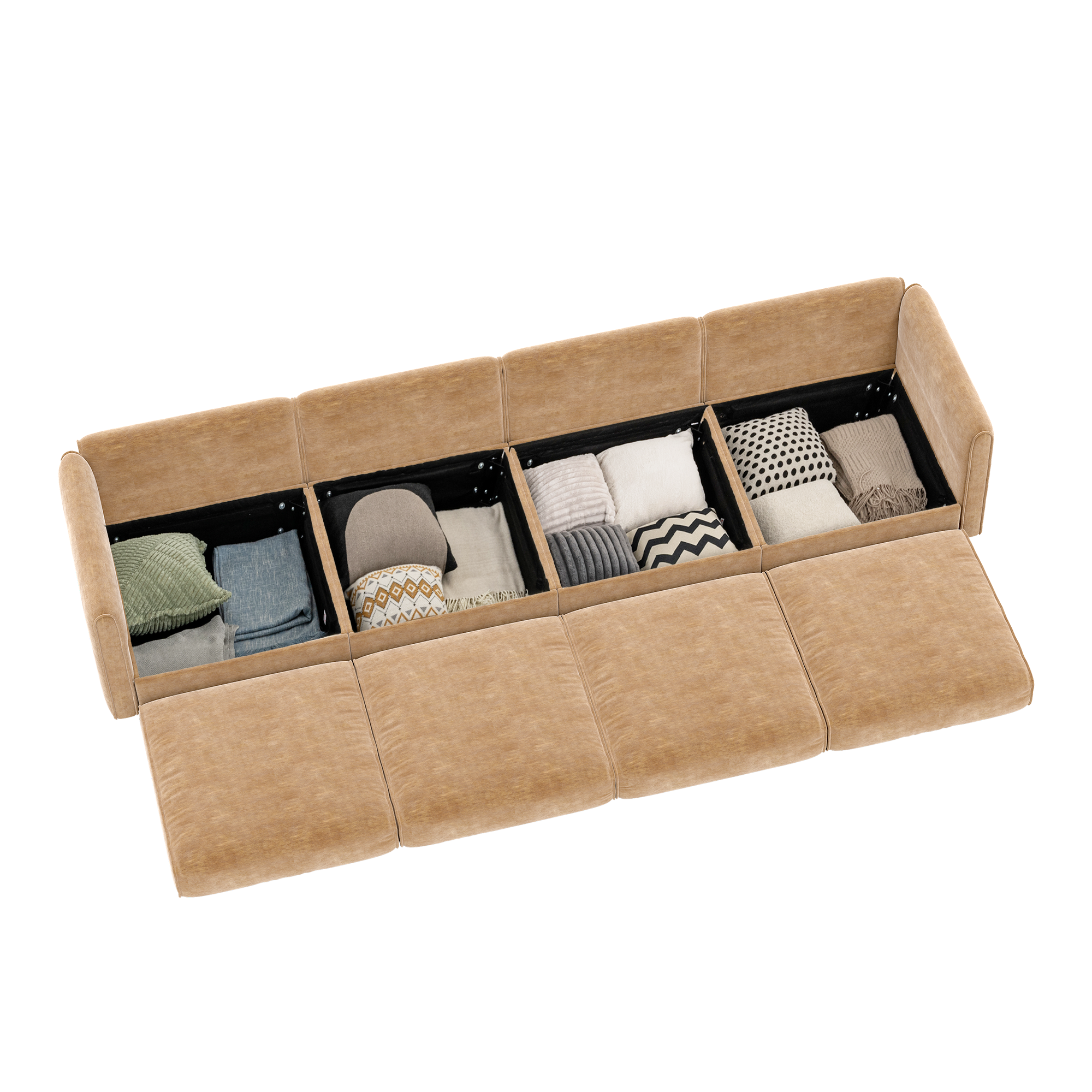 Left. Anysun - Modular L-Shape 4-Seat Sectional Sofa with Storage - Cylindrical Backrest & Armrests, Durable Deep-Seat Design - Camel.