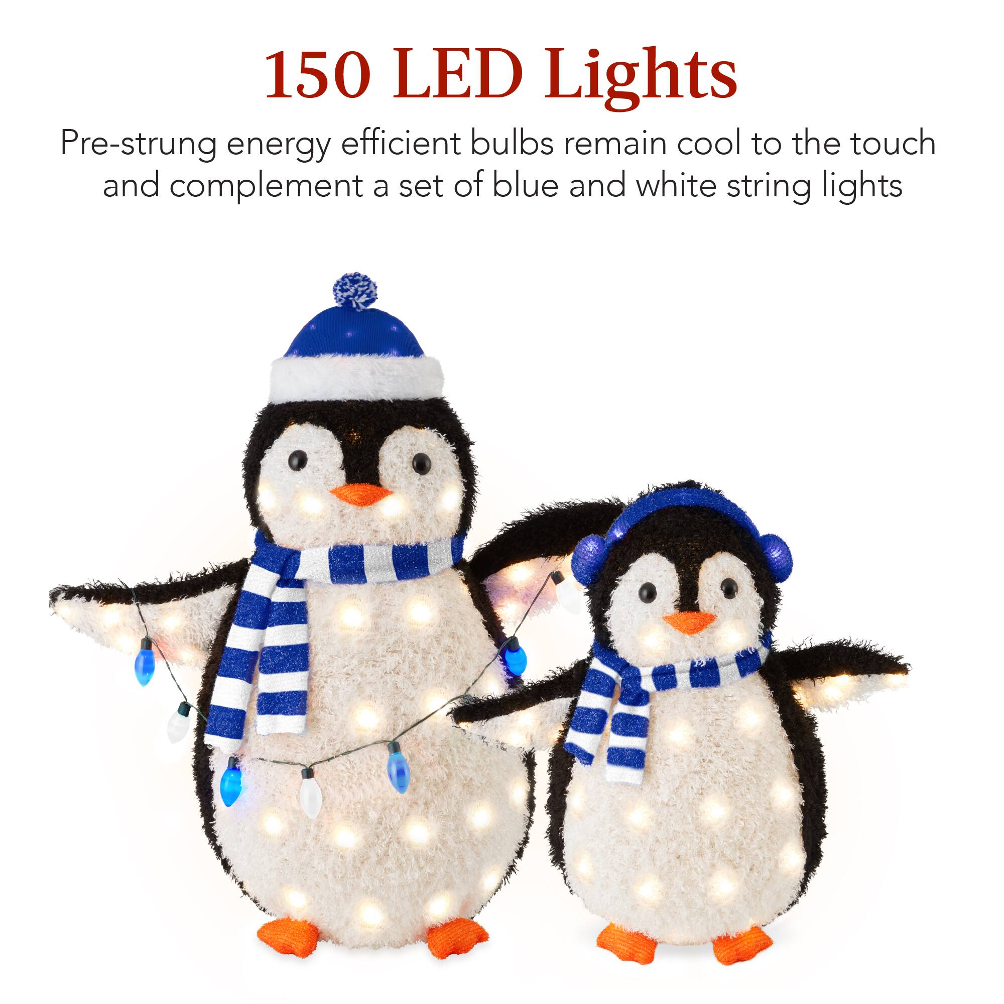 150 LED Lights

Pre-strung energy efficient bulbs remain cool to the touch and complement a set of blue and white string lights