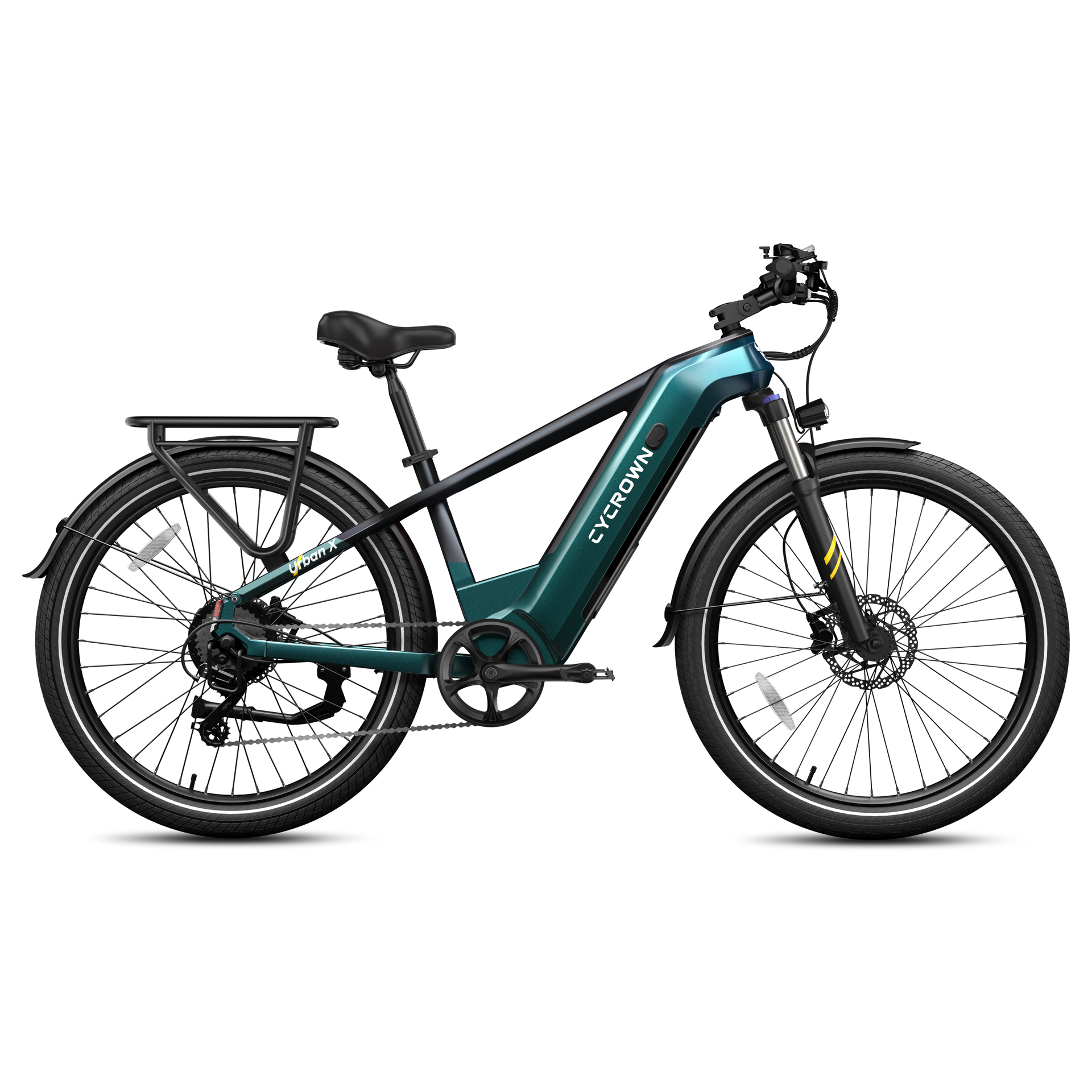 Left. CYCROWN - Urban X Commuter Ebike(1000W Motor , 20MPH Top Speed , 90Miles Range , 48V 20Ah Battery) - Alpine Green.