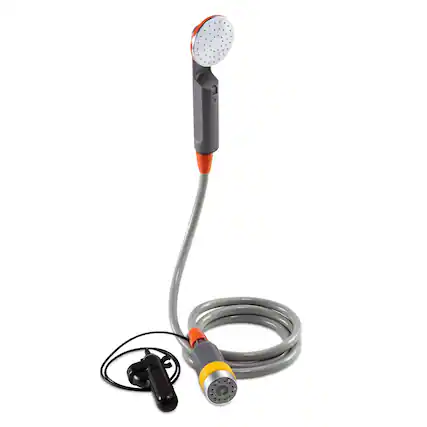 Front. Ivation - Portable Camping Shower , Hands-Free Rechargeable Camping Showerhead with Pump & 6 Ft Hose - Grey and Orange.