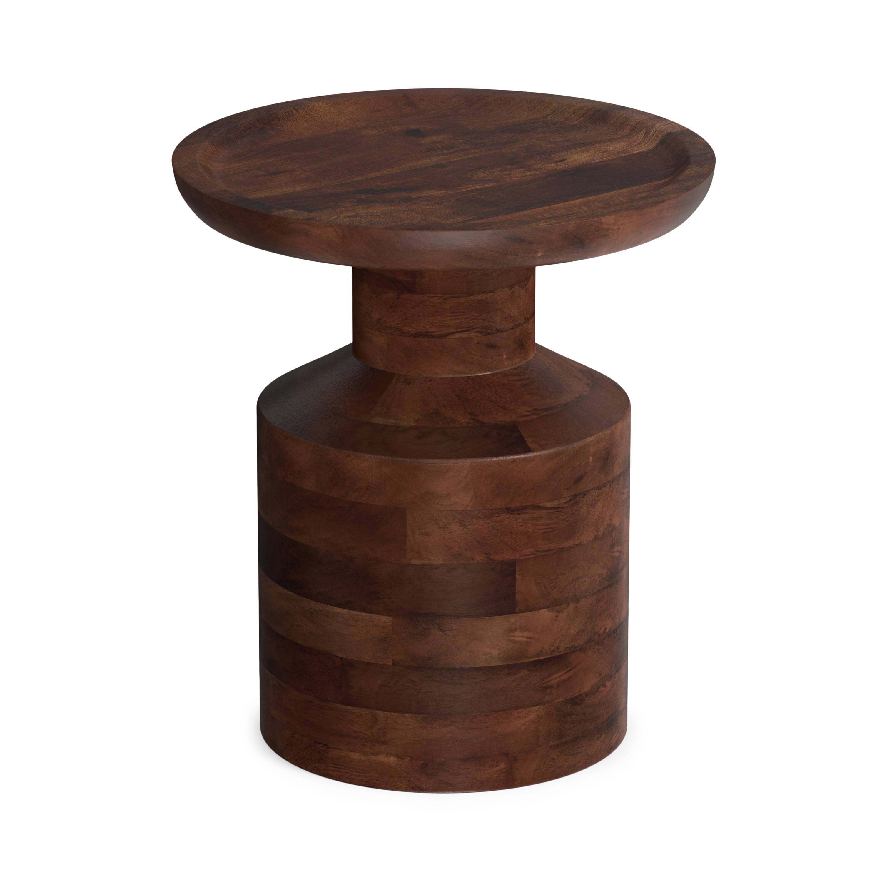 Front. Simpli Home - Haynes 16 inch Wide Solid Mango Boho Accent Table in Dark Brown, Assembled - Warm Dark Brown.