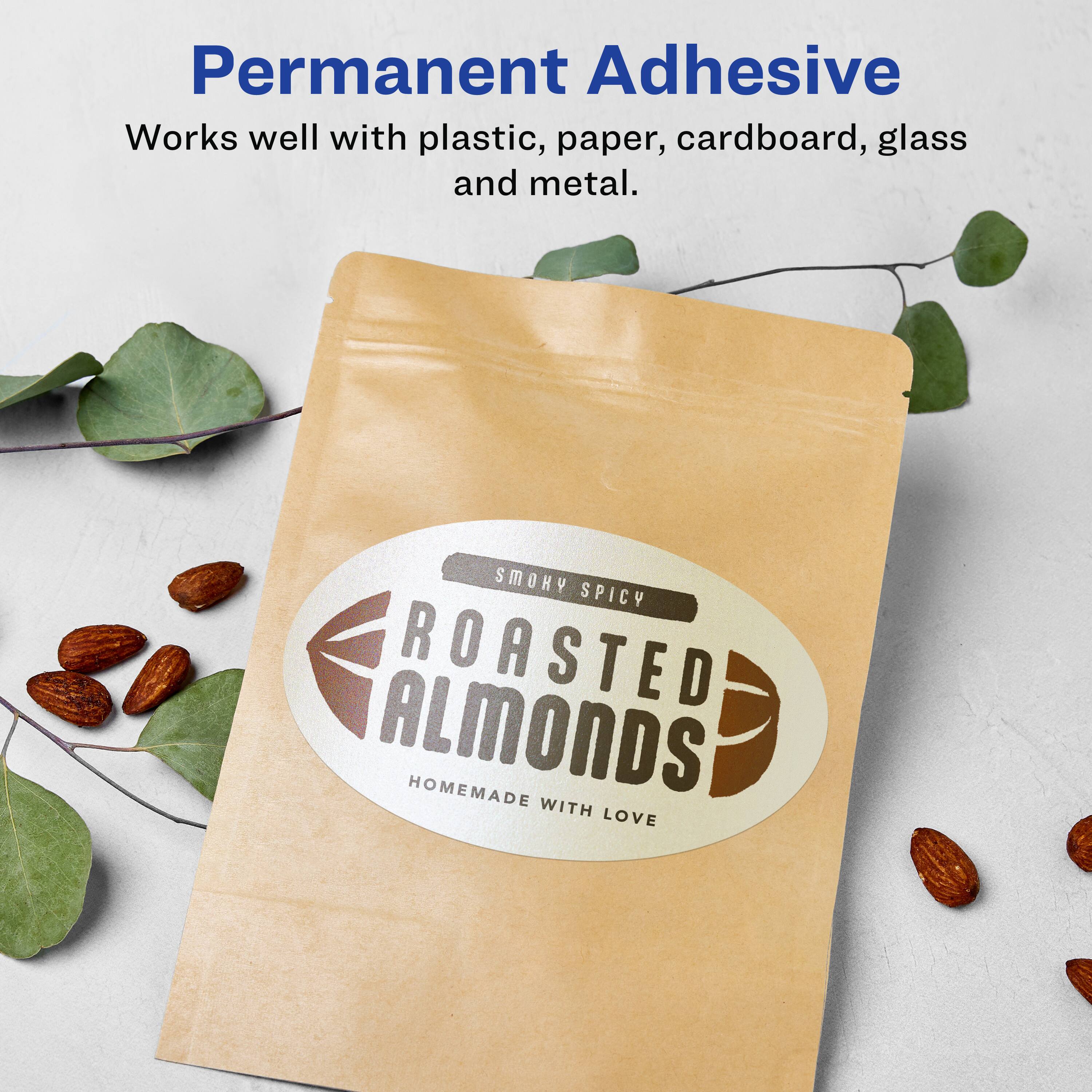 Permanent Adhesive  
Works well with plastic, paper, cardboard, glass and metal.  

SMOKY SPICY ROASTED ALMONDS  
HOMEMADE WITH LOVE