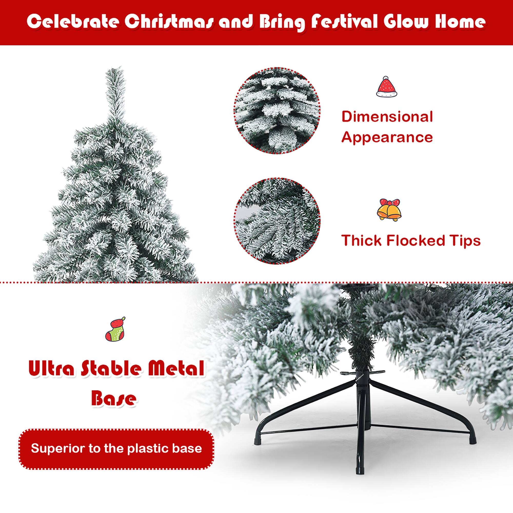 Celebrate Christmas and bring festival glow home with an ultra stable metal base that is superior to the plastic base. The base has a thick flocked appearance and a dimensional appearance, making it an attractive addition to your holiday decorations.