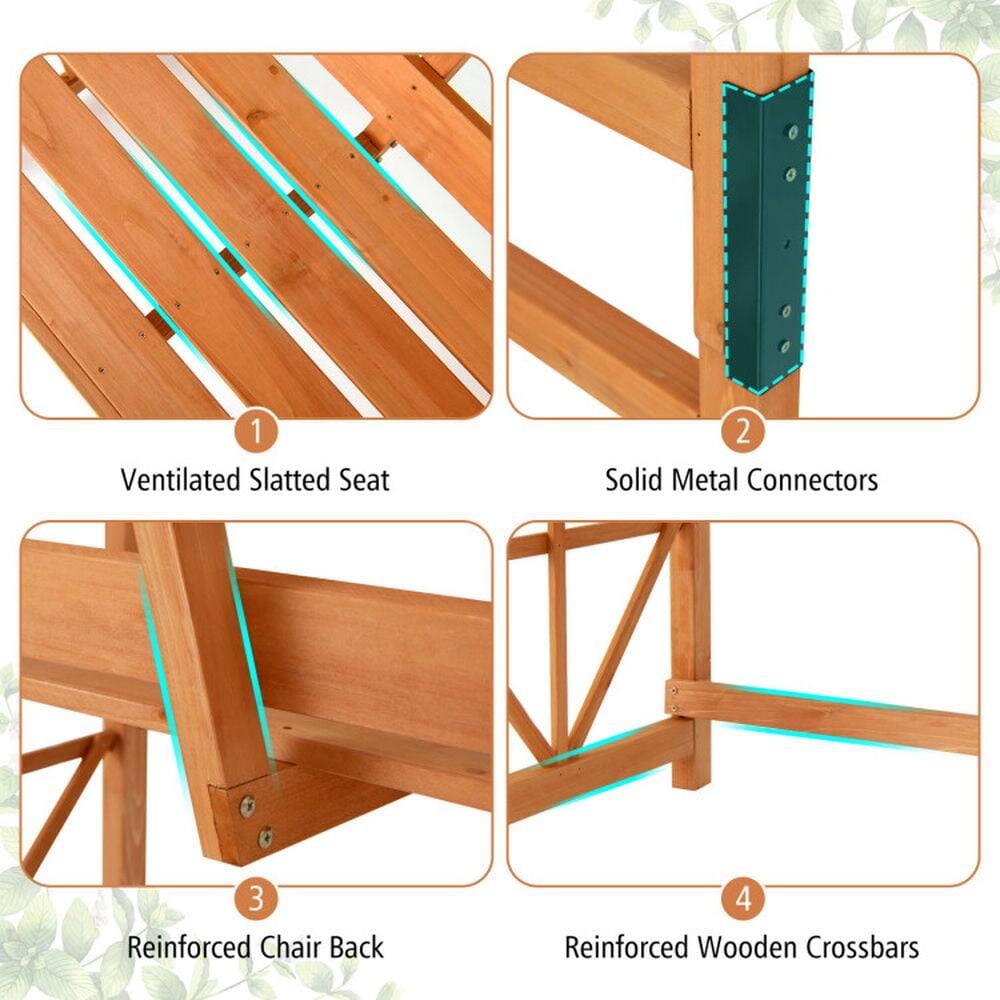 1. Ventilated Slatted Seat  
2. Solid Metal Connectors  
3. Reinforced Chair Back  
4. Reinforced Wooden Crossbars