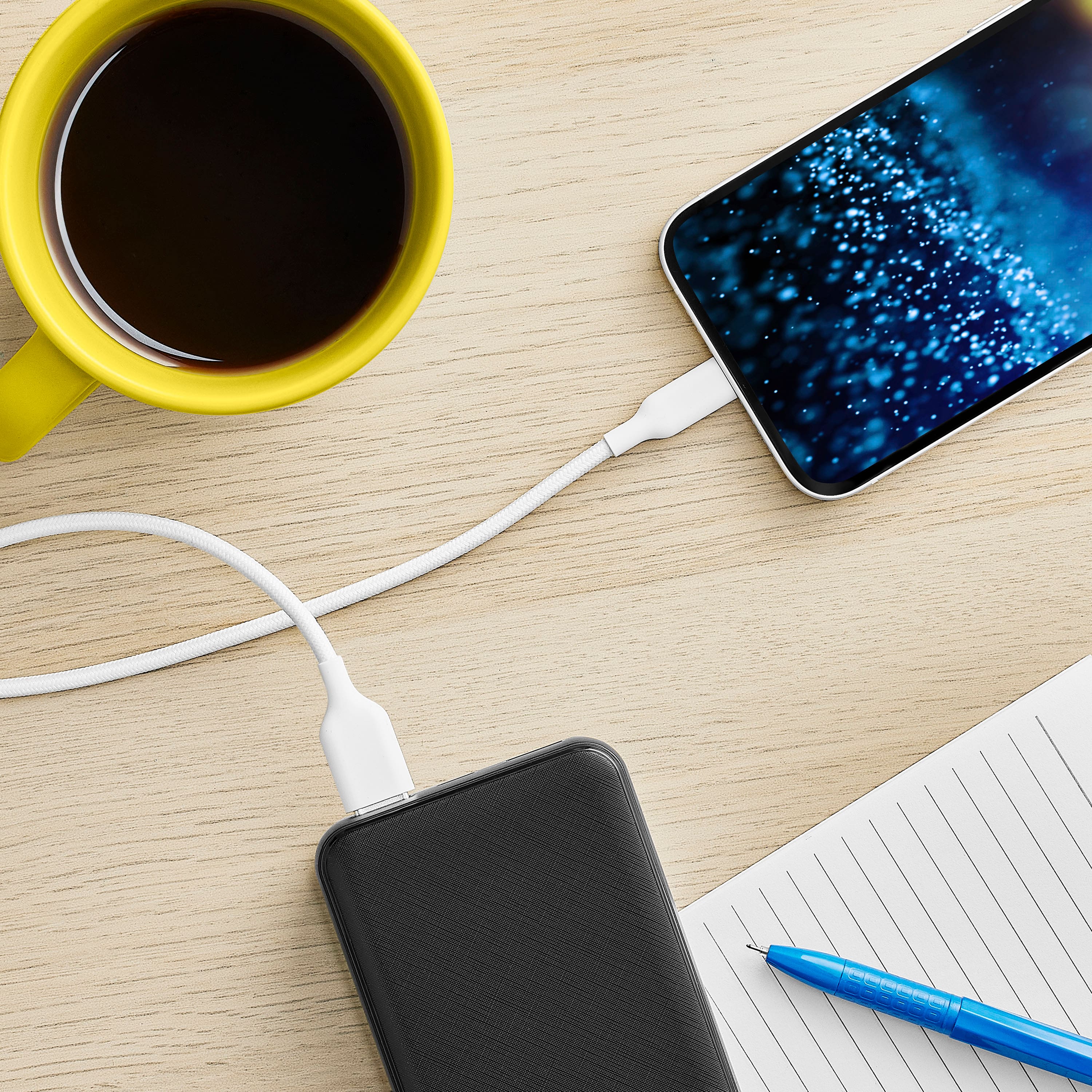 Angle. Best Buy essentials™ - 4’ Lightning to USB Braided Charge-and-Sync Cable - White.