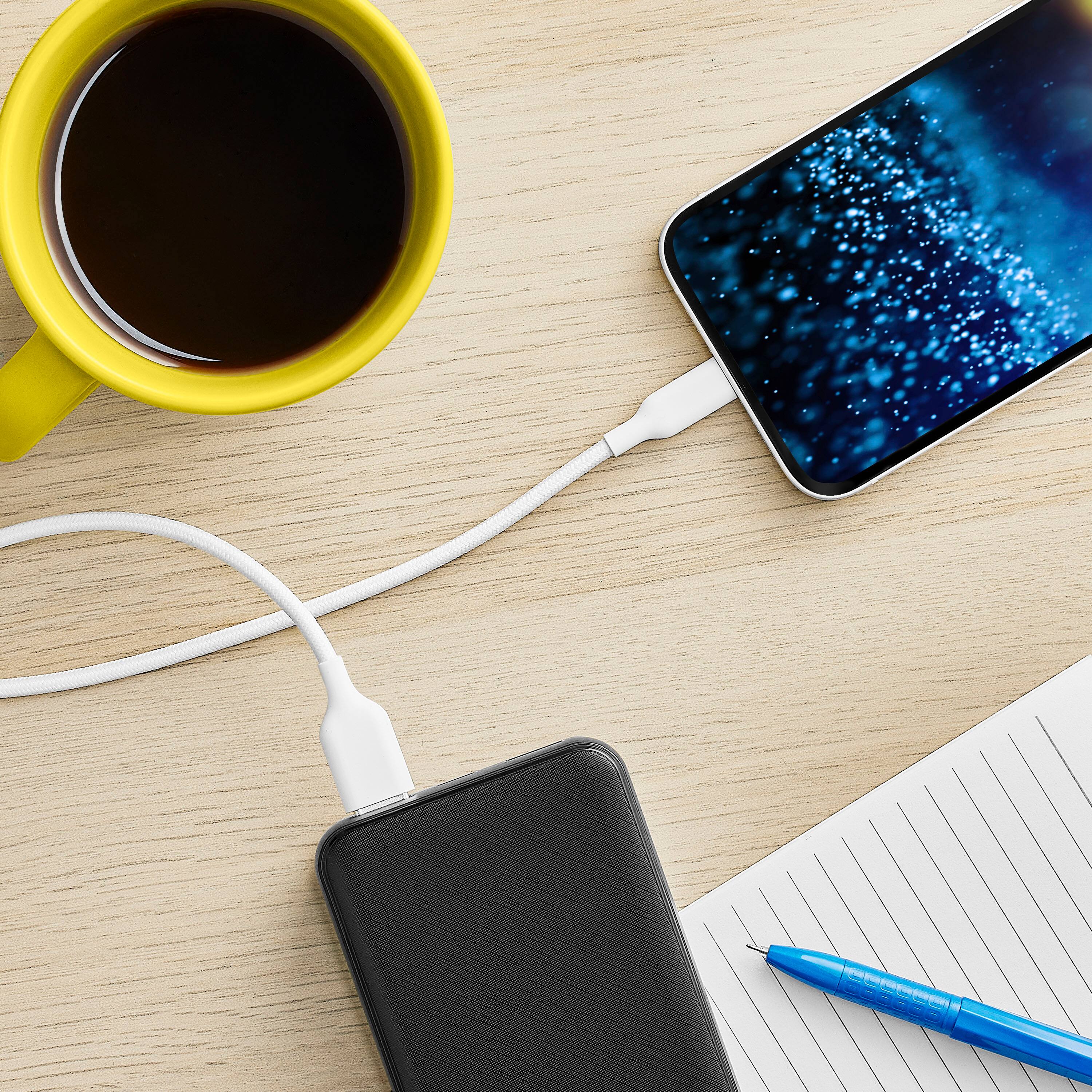 Angle. Best Buy essentials™ - 4’ Lightning to USB Braided Charge-and-Sync Cable - White.