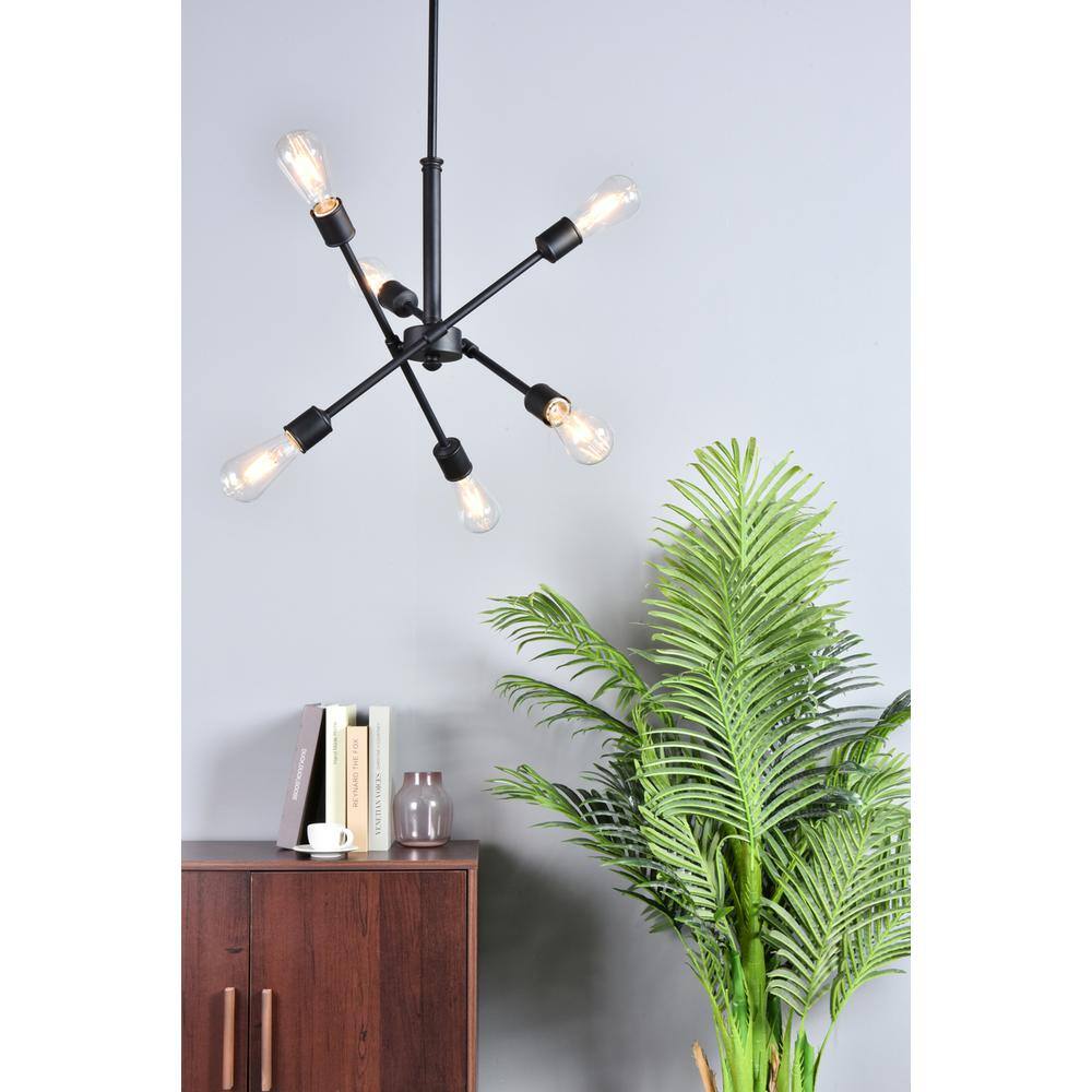 Angle. Living District - Axel 6 lights black pendant with hanging rod - Black.