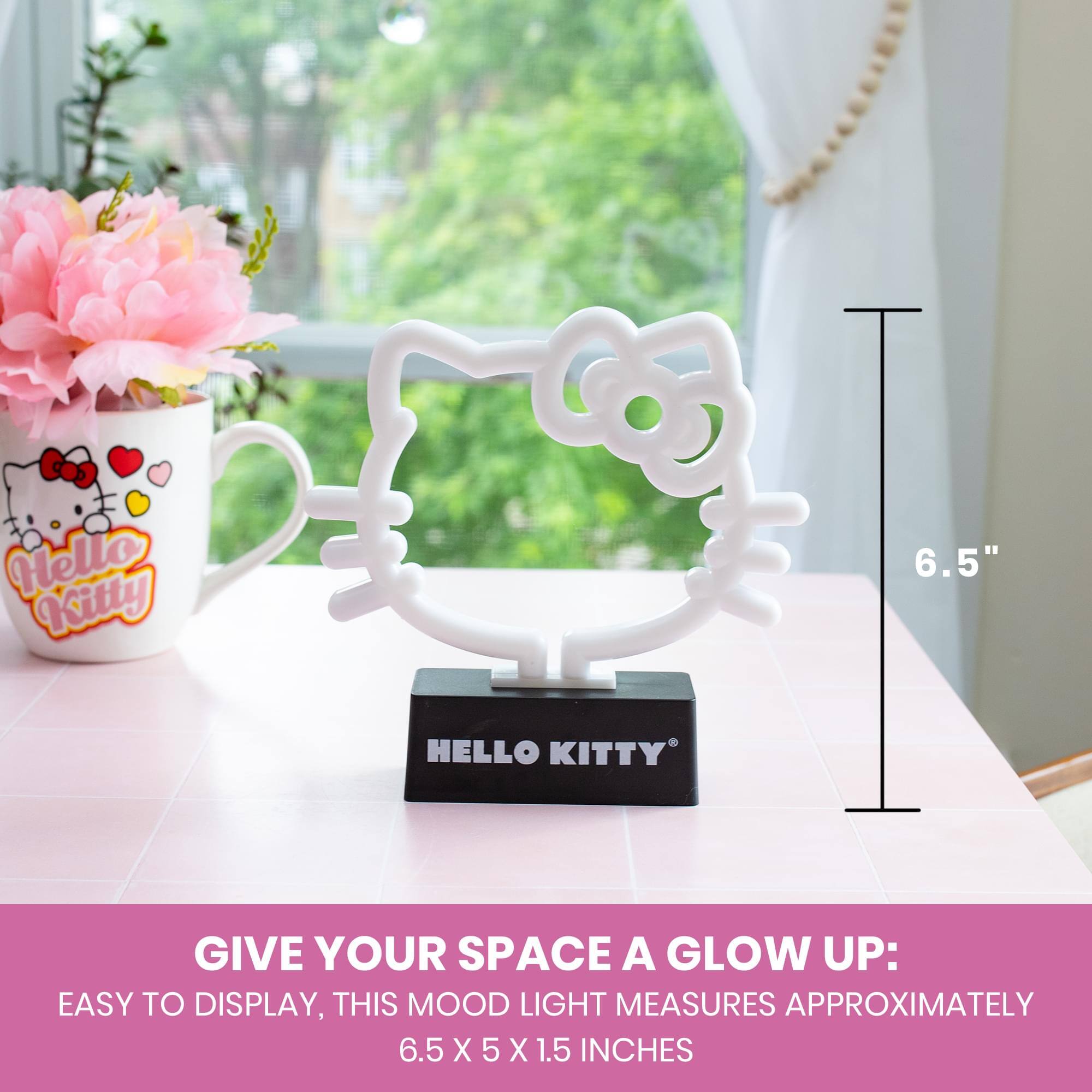 Silver Buffalo Hello Kitty Face and Bow 6.5 Inch LED Neon Mood
