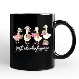 OrnamentallyYou - Just a Bookish Goose Mug, Funny Nerdy Book Readers Gift - Black