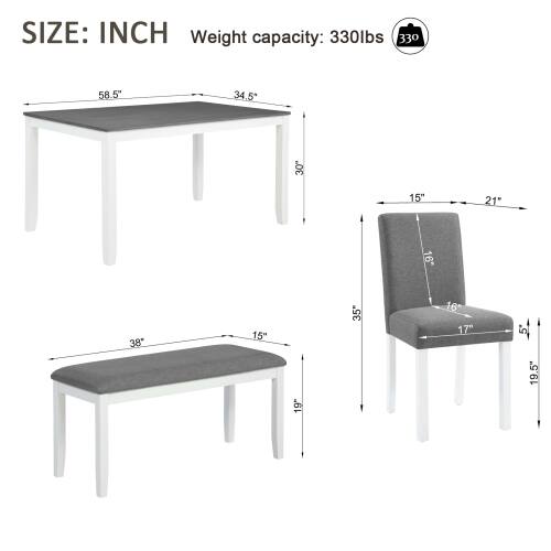 SIZE: INCH  
Weight capacity: 330lbs (330 lbs)  
58.5"  
34.5" x 30"  
15"  
21" x 16"  
38"  
15"  
19" x 35"  
16" x 17"  
19.5"