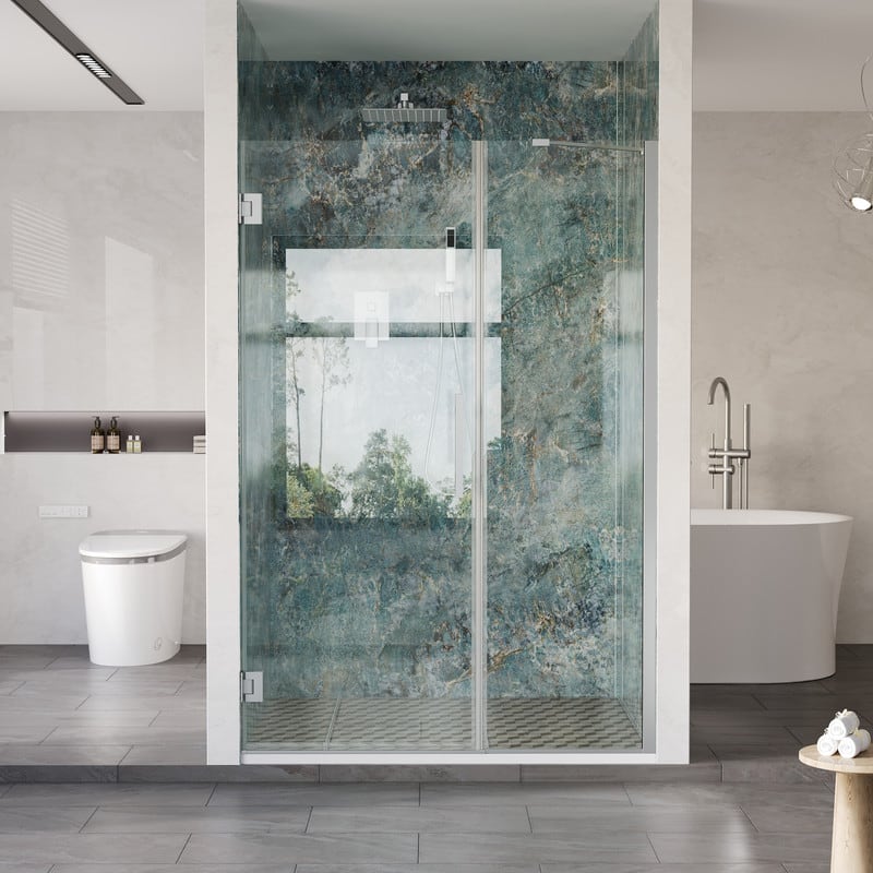 "WELLFOR - 48–49 in. W x 72 in. H Frameless Hinged Shower Door with 3/8"" Clear Tempered Glass, Reversible Opening - Chrome" price history on PriceWatchPro