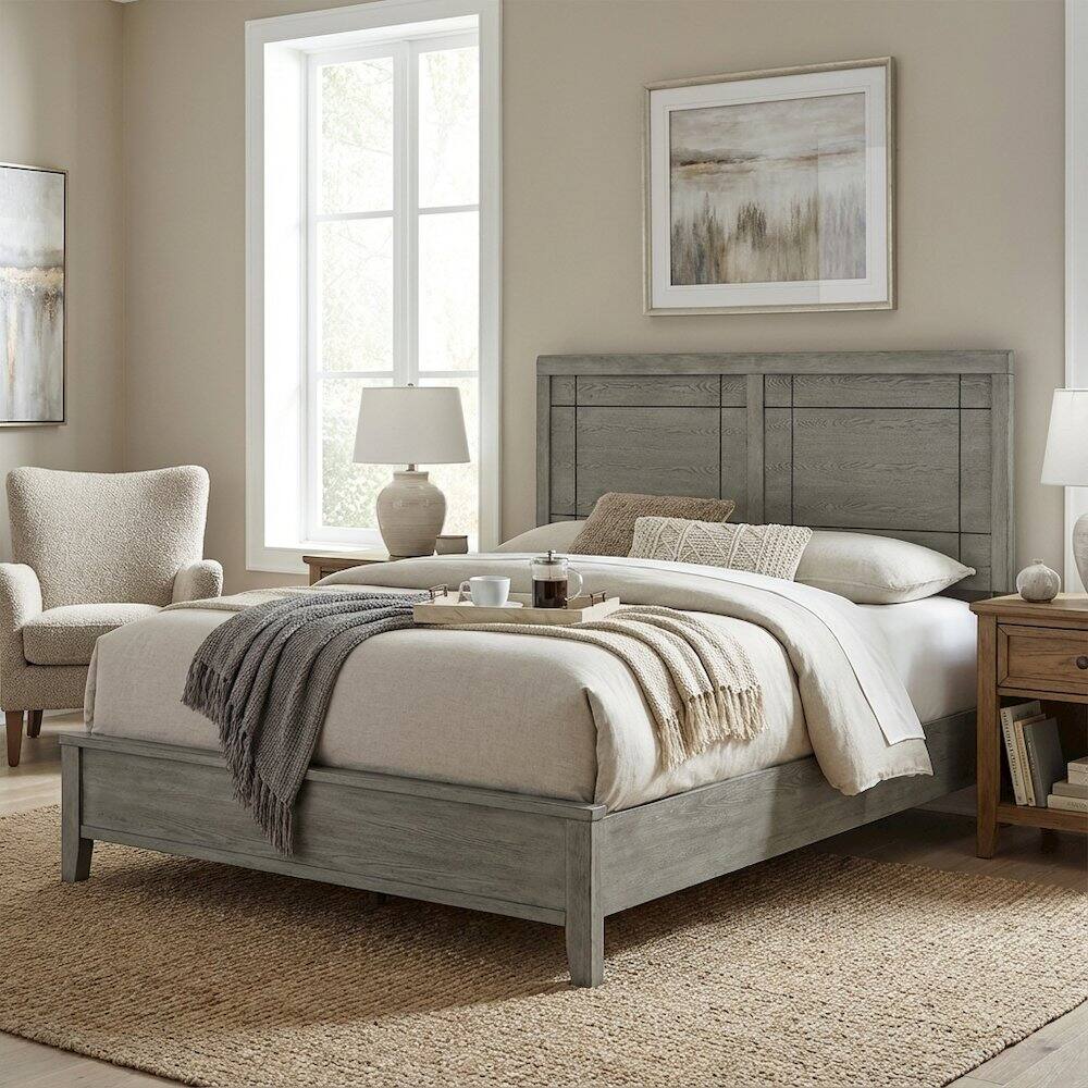 Left. FurniFact - Twin Wood Headboard with Classic Design and Durable Construction - Gray.