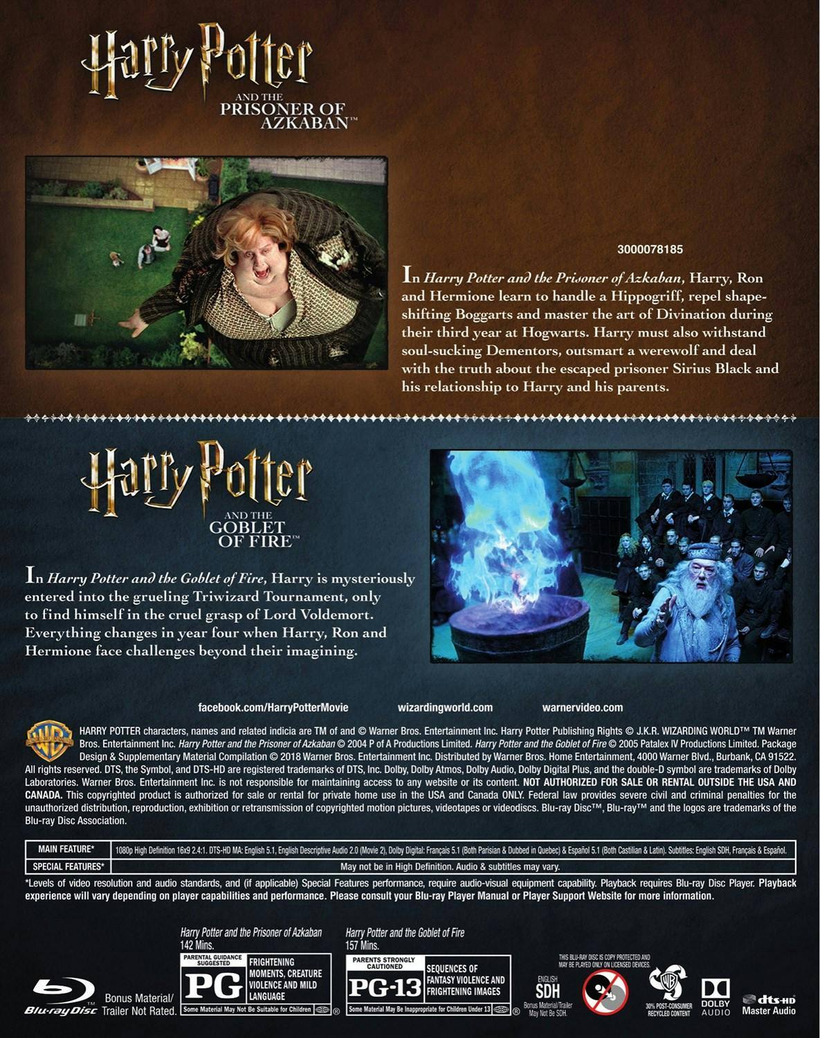 Back. Harry Potter: Prisoner Azkaban / Goblet of Fire (Blu-ray Double Feature) [Blu-ray].