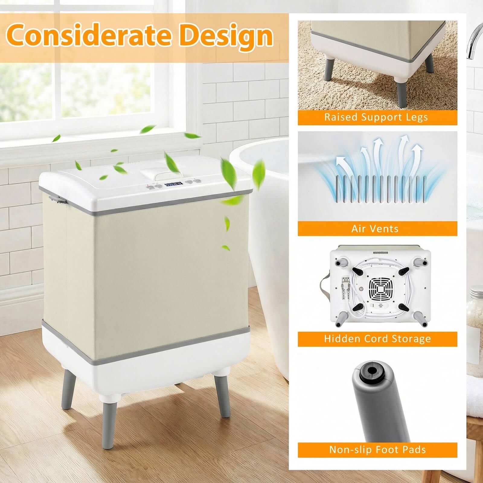 Considerate Design

- Raised Support Legs
- Air Vents
- Hidden Cord Storage
- Non-slip Foot Pads