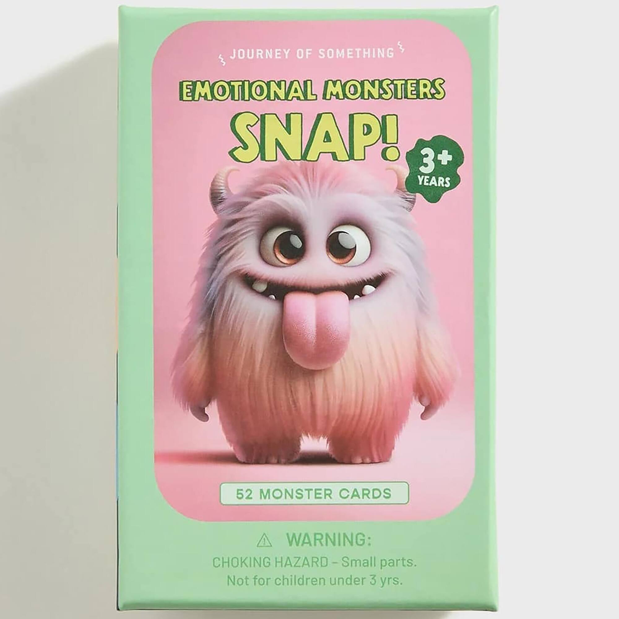 JOURNEY OF SOMETHING  
EMOTIONAL MONSTERS SNAP!  
3+ YEARS  
52 MONSTER CARDS  
WARNING: CHOKING HAZARD - Small parts. Not for children under 3 yrs.