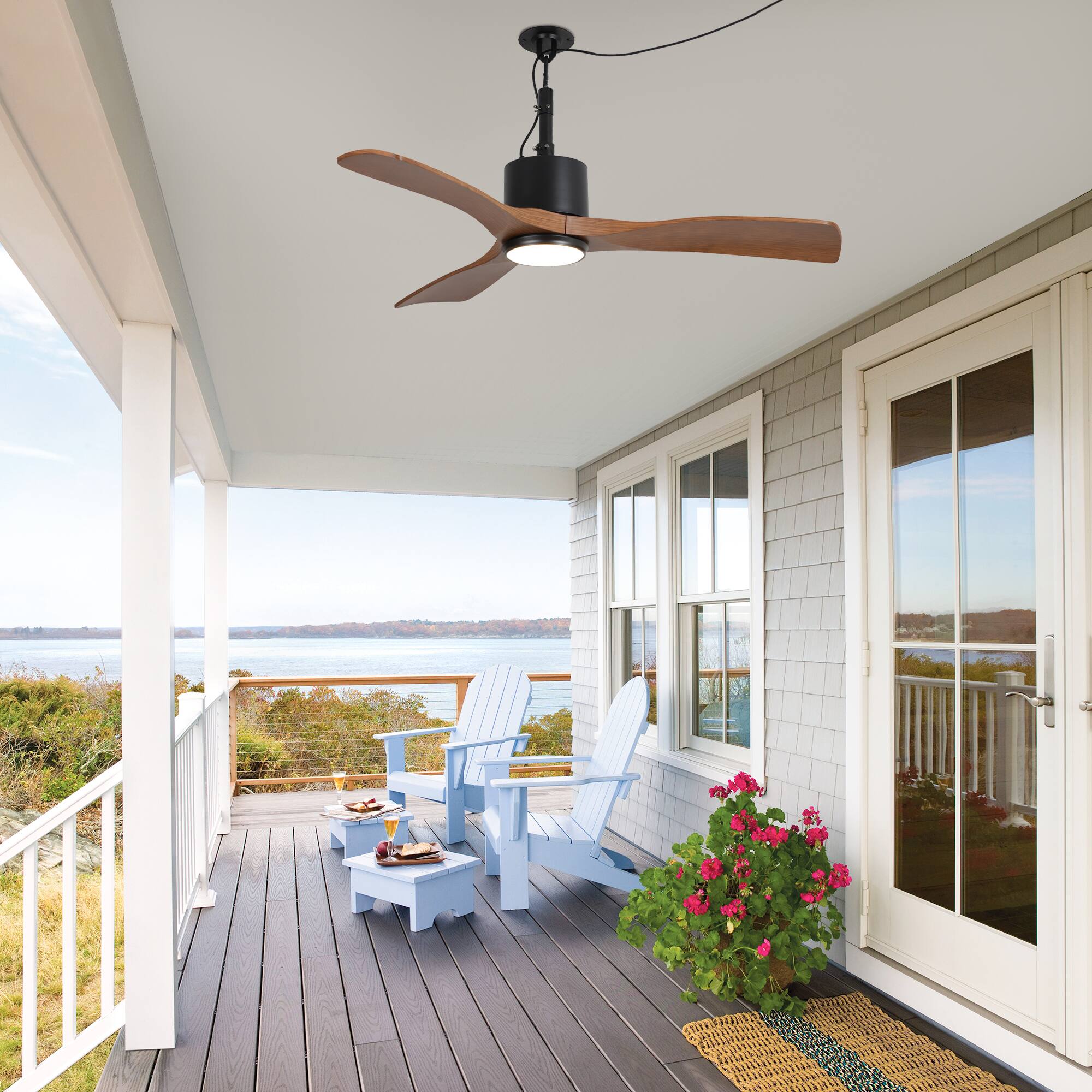 Left. Parrot Uncle - 42" Classic Waterproof Wet Outdoor Gazebo Hook Ceiling Fan with Light and Plug in - Brown.