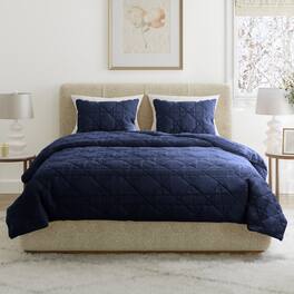 Lavish Home - 2PC Velvet Twin Quilt Set 90x68 Inch Twin Bedspread and Pillow Sham Medium Weight Quilt Bedding Set for All Seasons - Navy Blue