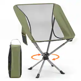Costway - 360° Swivel Camping Chair, Lightweight Portable Folding Chair with Cup Holder - Green