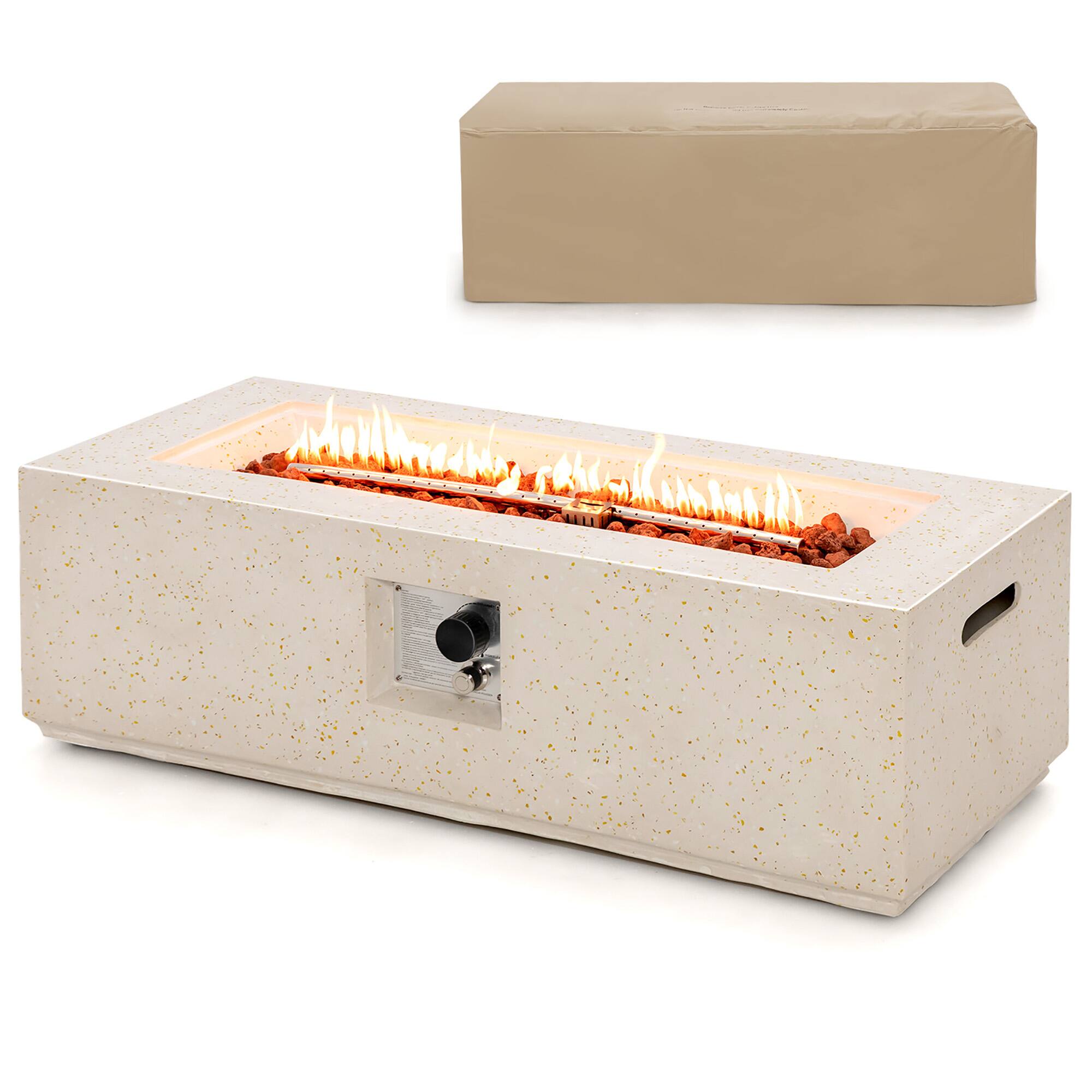 Front. Costway - Costway 42" Terrazzo Fire Pit Table 50,000 BTU Rectangle Propane Fire Pit with PVC Cover - White.