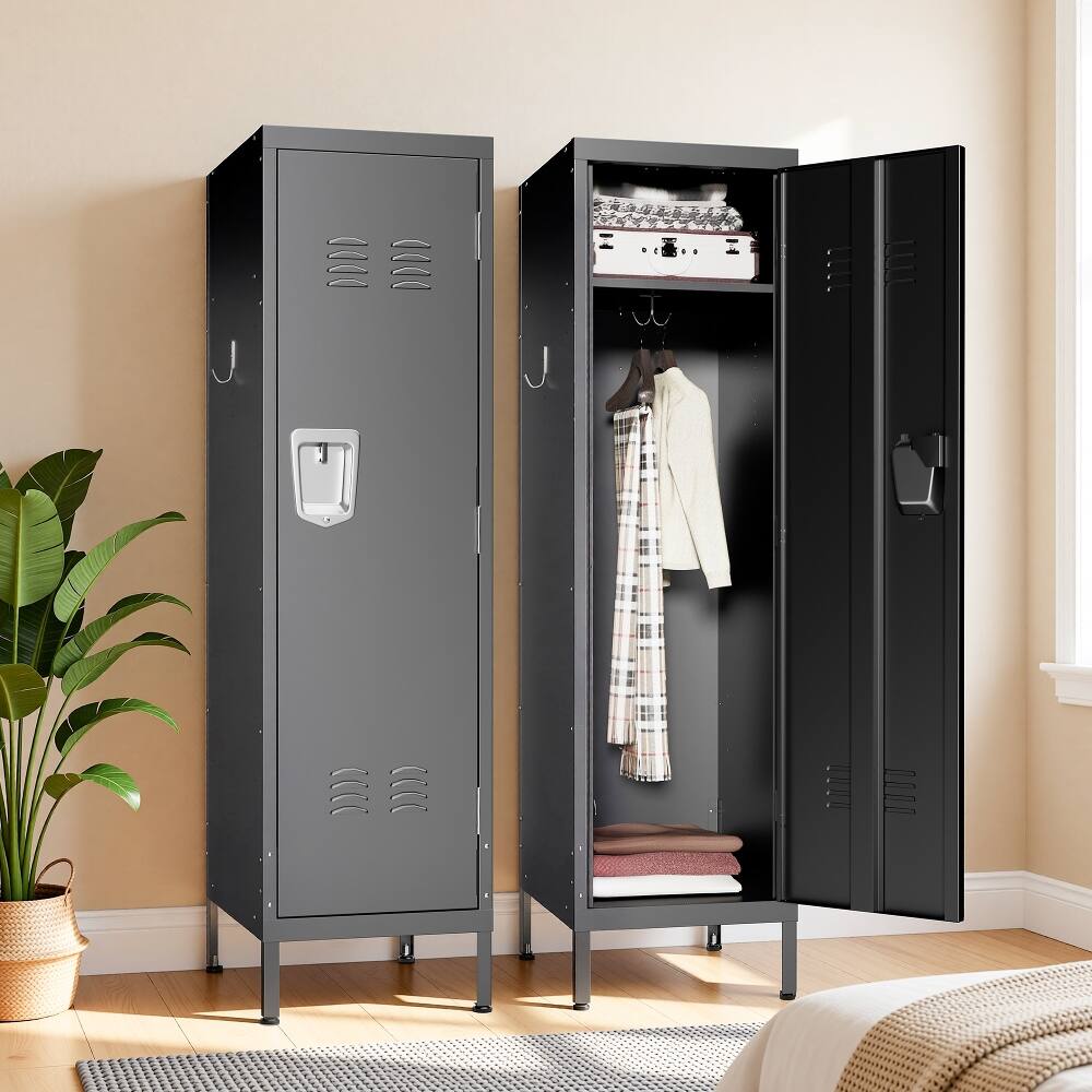 Alt View 4. Loheer - Loheer 55 Inch Tall Metal Wardrobe Cabinet, Waterproof Steel Clothing Locker with Lock and Ventilated Door - Matte Black.