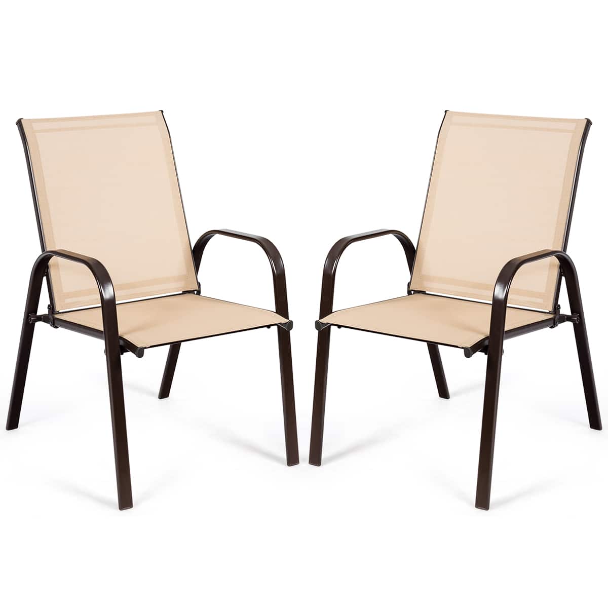 Costway - 2PCS Patio Chairs Dining Chair Deck Yard W/Armrest - Beige