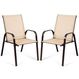 Costway - 2PCS Patio Chairs Dining Chair Deck Yard W/Armrest - Beige