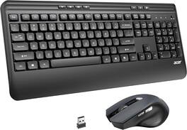 Acer - Wireless Keyboard and Mouse Combo, 2.4G Full Sized Erogomic Keyboard Mouse Cordless, Palm & Wrist Rest - Black