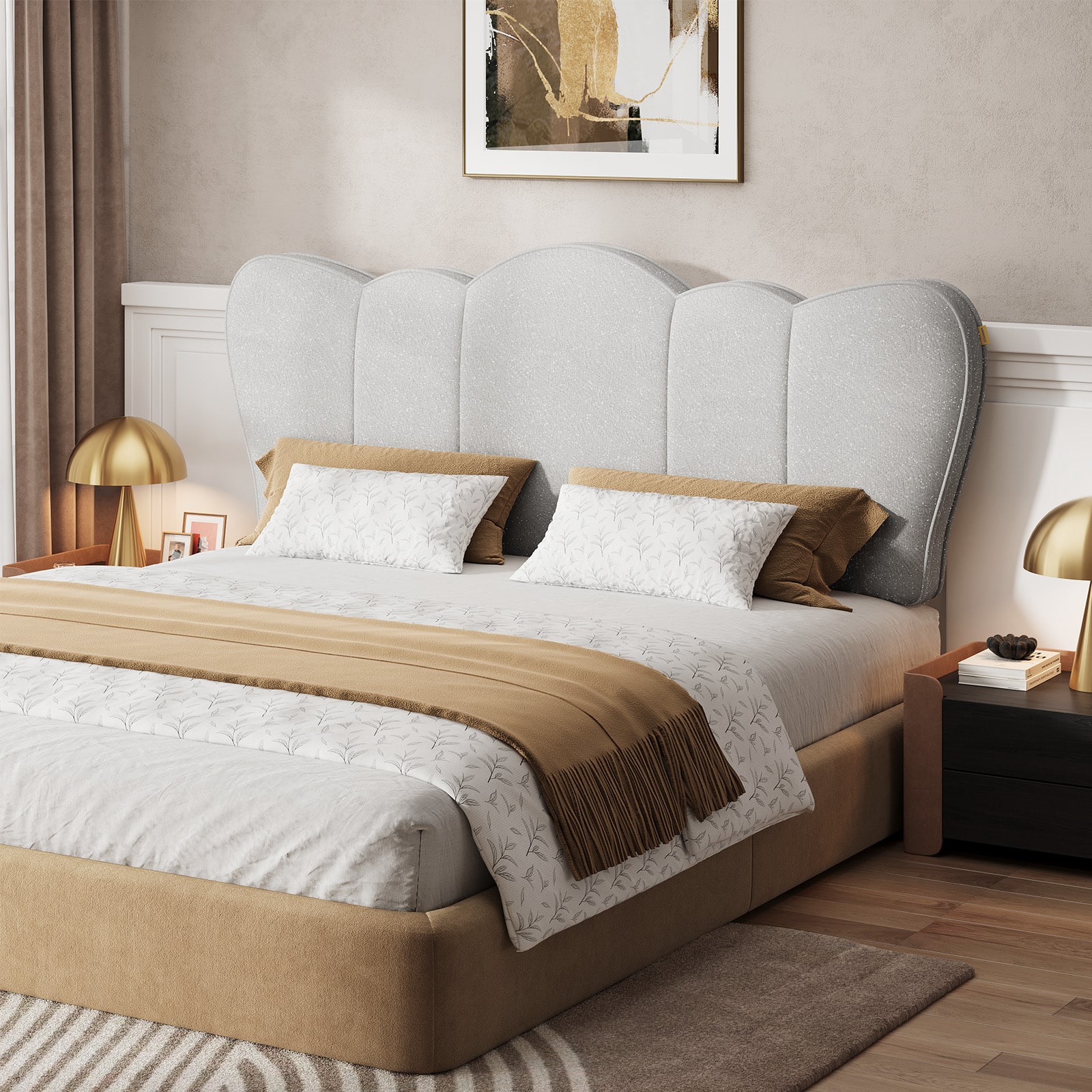 Pinmoco - Upholstered Headboard Ergonomic Fabric Headboard Suitable for 8-14 inch Mattress - Sliver-Grey