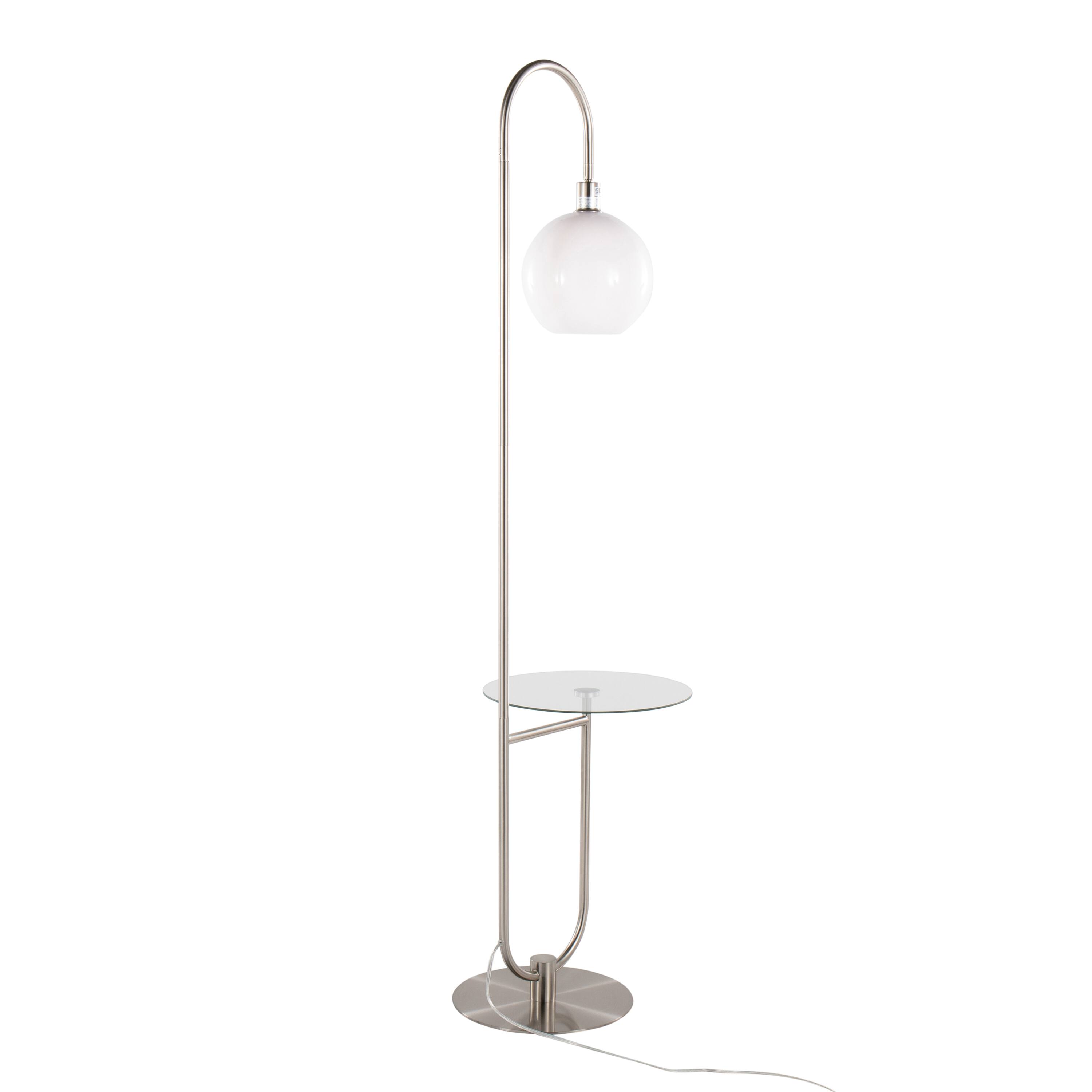 Back. Loheer - Loheer Trombone Contemporary Floor Lamp Nickel Metal with Clear Glass Shelf Modern Tall Standing Light - Nickel.