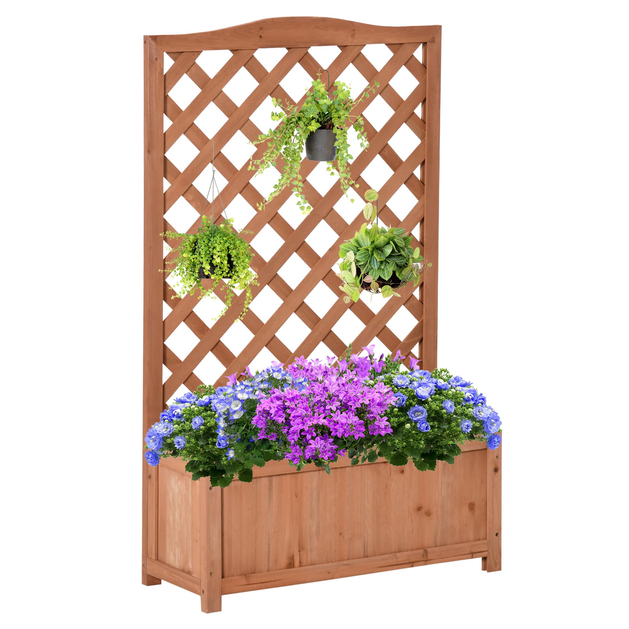 Outsunny - Wooden Planter with Trellis, Raised Garden Bed to Grow Vegetables, Herbs, Flowers for Backyard - Brown