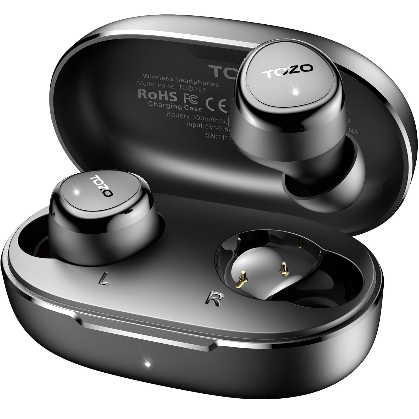 TOZO - E1 Wireless Earbuds, Built-in Mic, Clear Calls, Bluetooth 5.3, IPX6, 30H Playtime, 32 EQs - Black