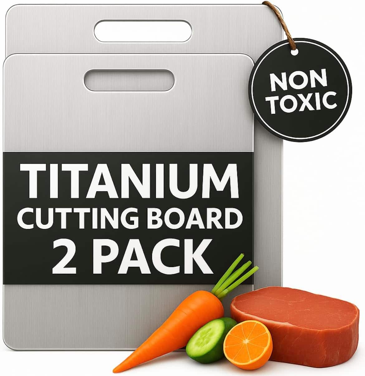 PARKER SLATER - Titanium Cutting Board Set of 2 – Non-Toxic, Double-Sided, Silver
