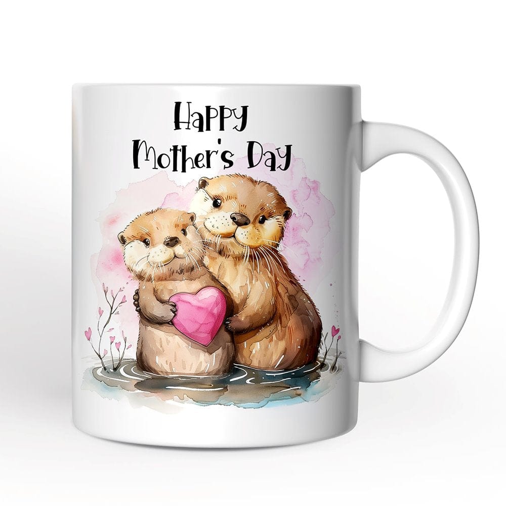 OrnamentallyYou - Cute Otters Mother’s Day Themed Mug, Art Animal Mom and Daughter Gift - White