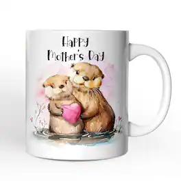 OrnamentallyYou - Cute Otters Mother’s Day Themed Mug, Art Animal Mom and Daughter Gift - White